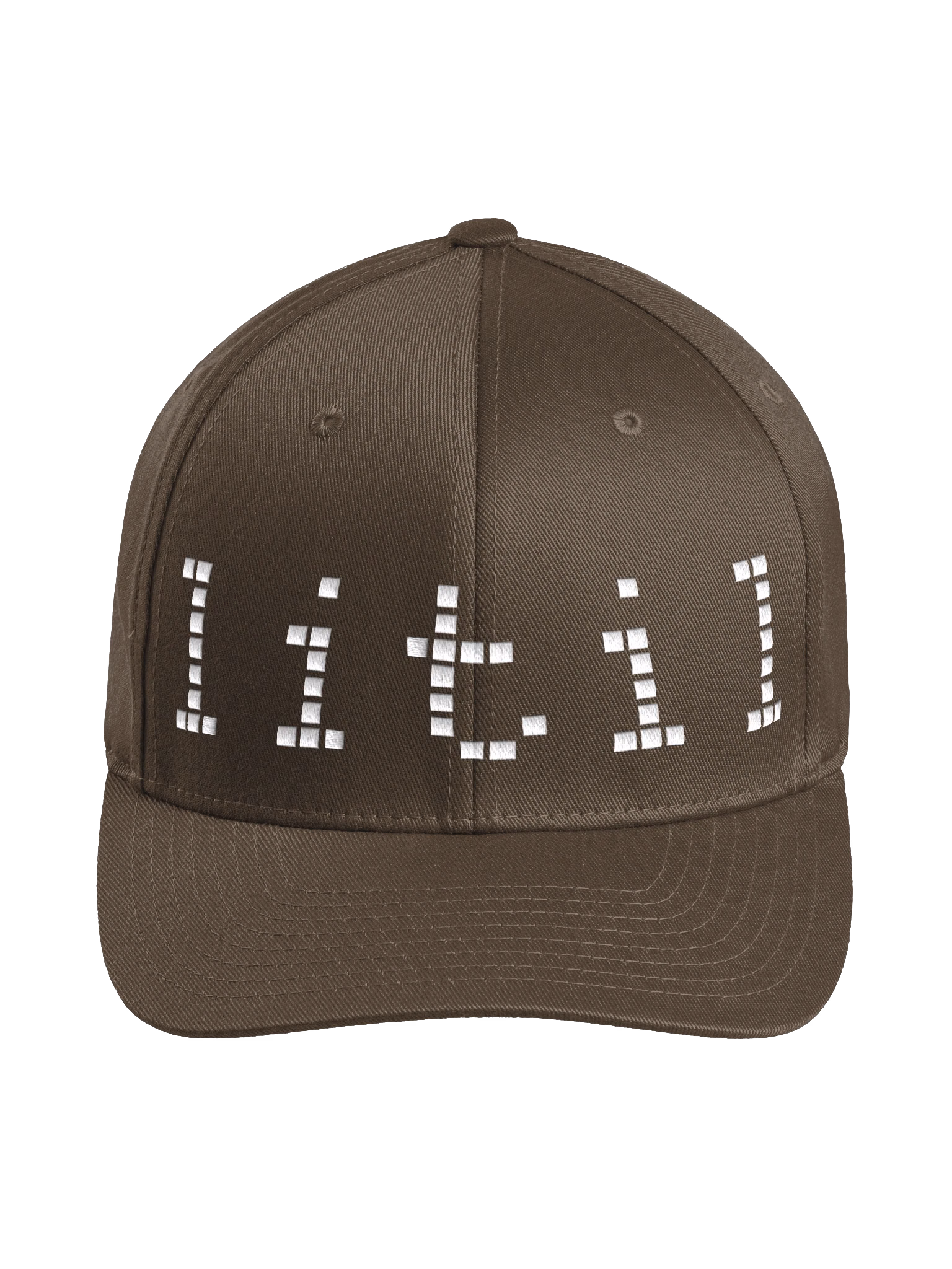 Olive LiTiL Flexfit fitted cap with white embroidered pixel logo, solid crown and closed back